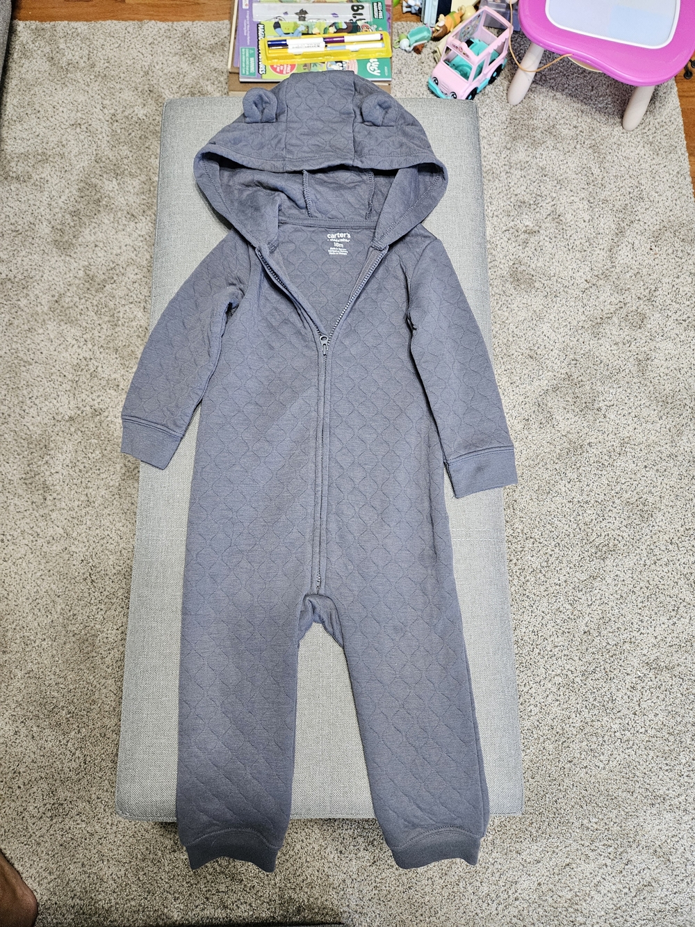 Carter's Quilted Hooded One-Piece Bodysuit in Gray